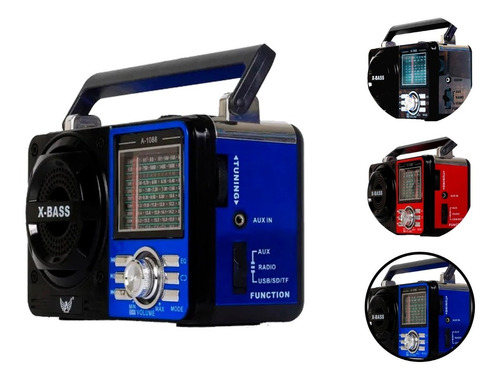 Rádio Vintage X-bass Portátil Fm Am Usb Aux Kapbom Cor Vermelho