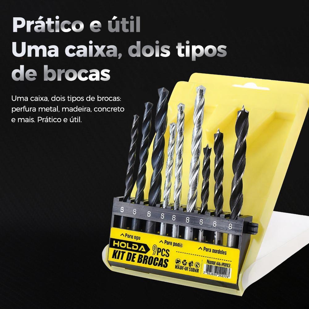 Kit de Brocas Profissionais 9PCS – Aço de Alta Dureza, Ponta 135°, Dupla Espiral