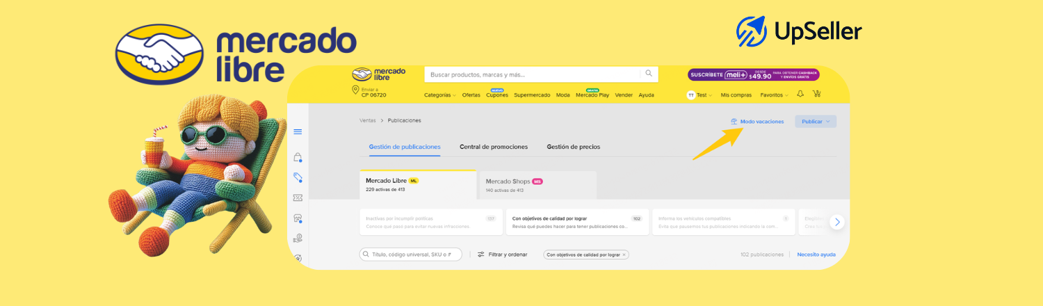 Aquí es donde aparece una de las funciones más buscadas: el modo vacaciones en Mercado Libre y como usar UpSeller ERP para gestionar tus tiendas en Mercado Libre.