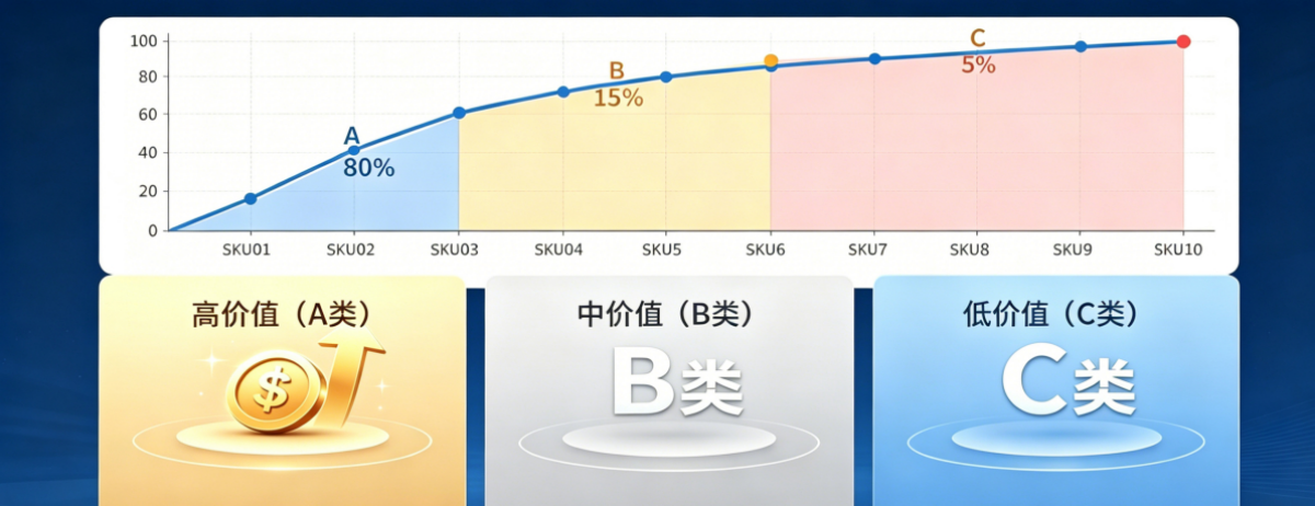 UpSeller ABC分析功能可以帮助卖家根据产品销售额或销量将产品划分为A、B、C类，快速了解不同产品在店铺中的价值贡献，适用于以下场景： 快速识别店铺中的核心爆款产品 分析哪些产品贡献了主要销售额或销量 优化库存与补货策略，减少库存积压 辅助制定运营、促销和清仓策略 帮助实现更精细化的数据运营