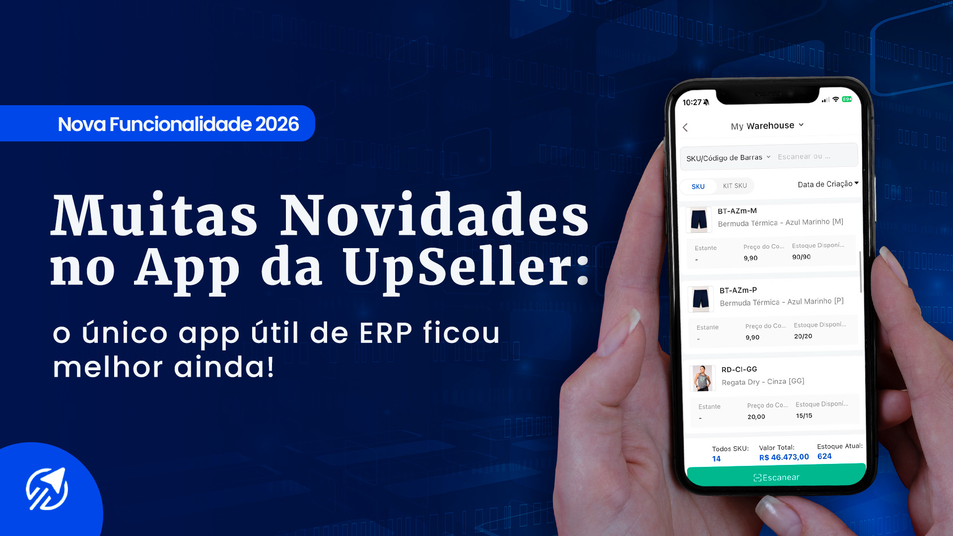App UpSeller para iOS e Android gerenciando pedidos do Mercado Livre, Shopee e Magalu pelo celular