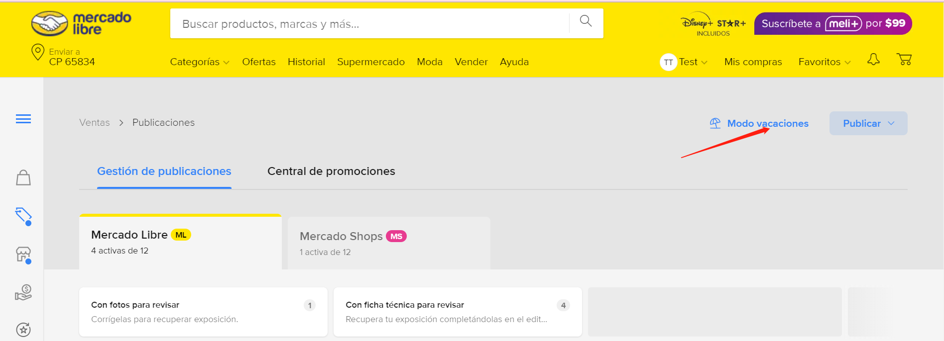 Modo de vacaciones Mercado Libre