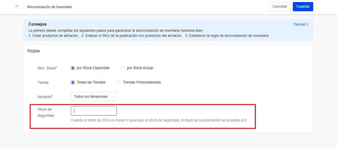 Para evitar la sobreventa, puede utilizar UpSeller para configurar un stock de seguridad cuando el número de inventario del producto ≤ stock de seguridad, el inventario de publicaciones activas emparejadas se actualizará a 0, por ejemplo, en MELI se va a pausar automáticamente y los compradores no pueden comprarlo.
