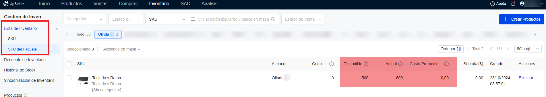 consultar los datos reales del inventario en tiempo real