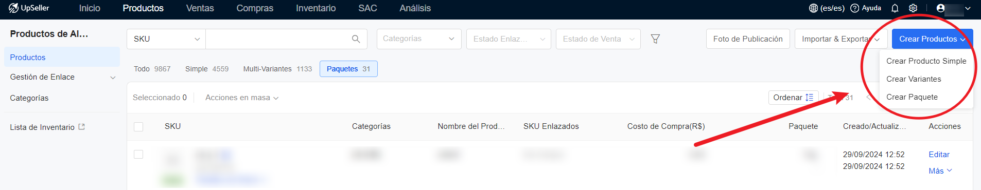 Crea los productos simples con UpSeller 
