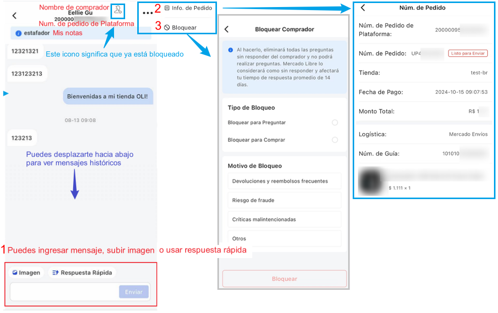  con la APP UpSeller, podrías bloquear compradores por sus preguntas y mensajes por ahora. selecciona tipo de bloqueado y motivo para bloquear.