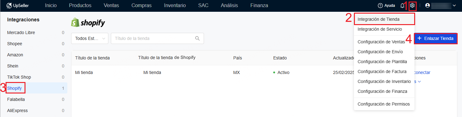 Integra Shopify con UpSeller