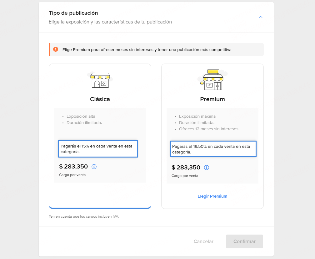 Publicaciones Clásicas y Premium en Mercado Libre