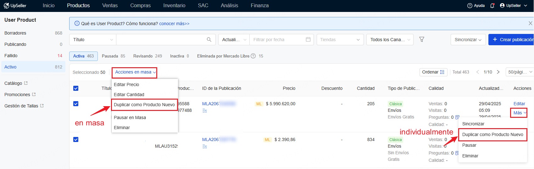 Duplica Publicaciones a User Product con UpSeller