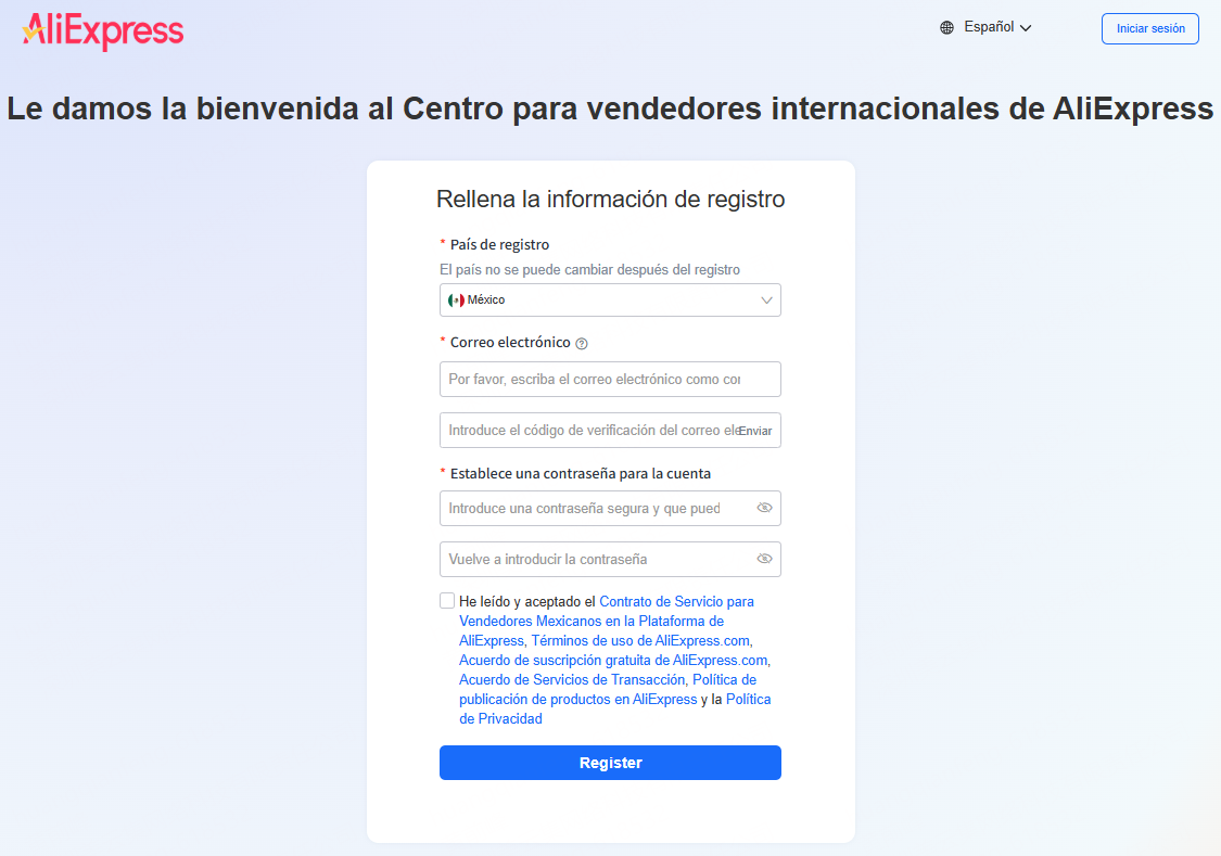 Crea tu cuenta de vendedor en AliExpress