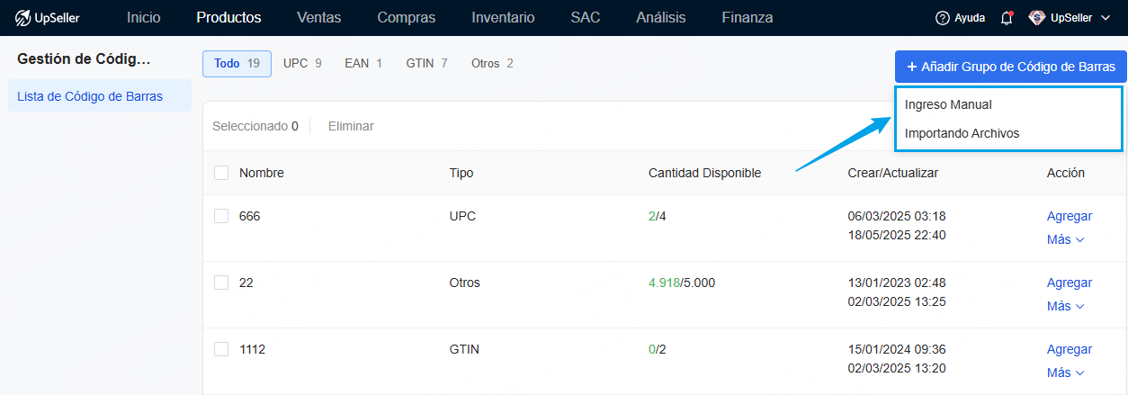 Registrar y guardar códigos con UpSeller