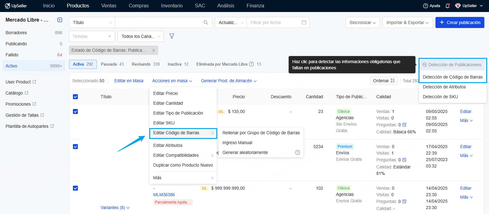 Detección de código de barras de productos de MELI