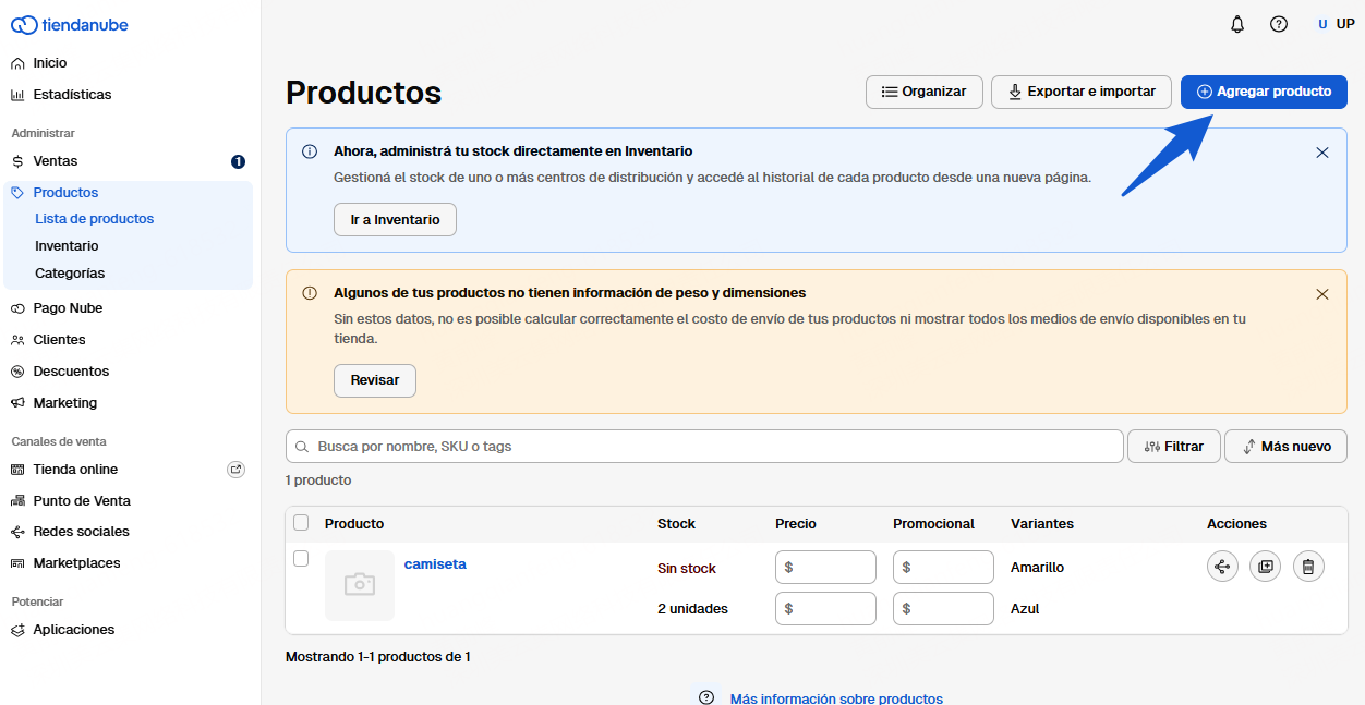 Publicar productos en Tiendanube