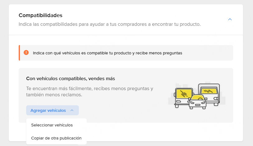 Agregar compatibilidad de autopartes en Mercado Libre