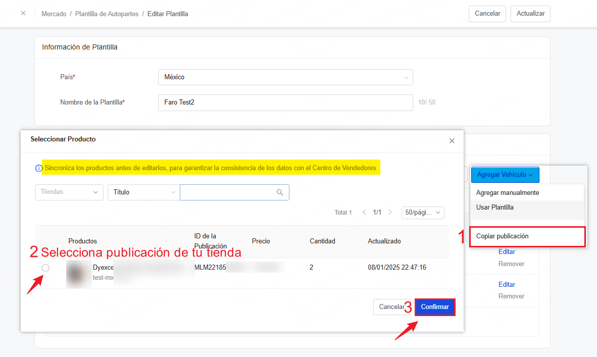 Plantilla de compatibilidad de Autopartes en Mercado Libre