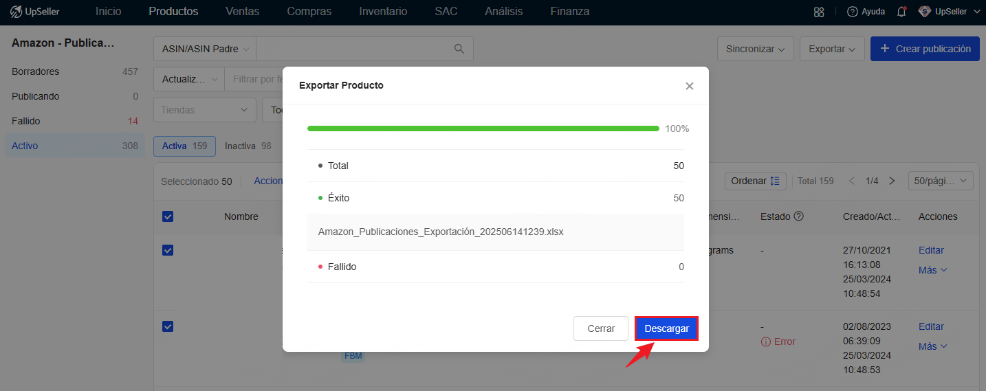 Exportar Publicaciones Activas de Amazon