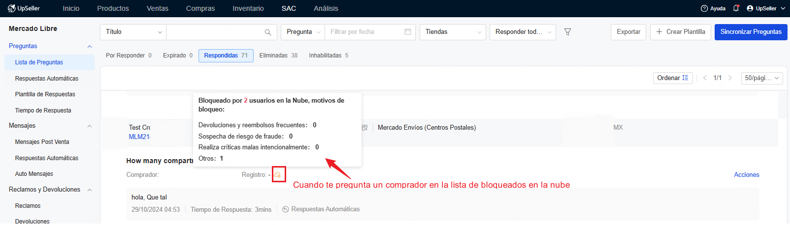 Avisos de bloqueados en preguntas