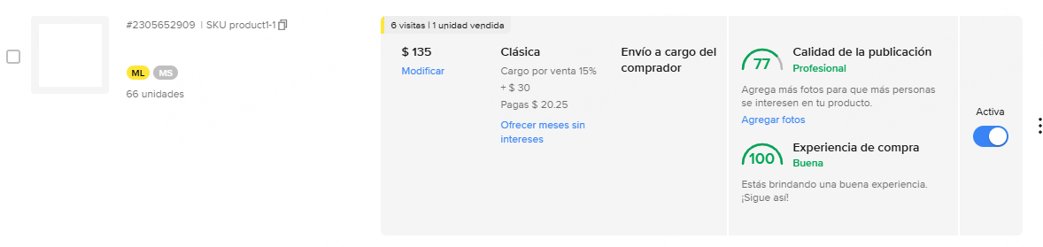 Estado Activo de Publicación en Mercado Libre