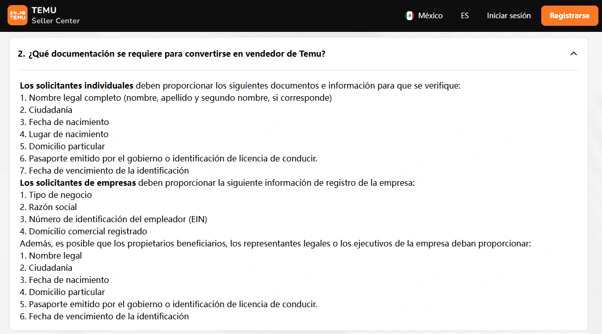 Requisitos para Vender en Temu México