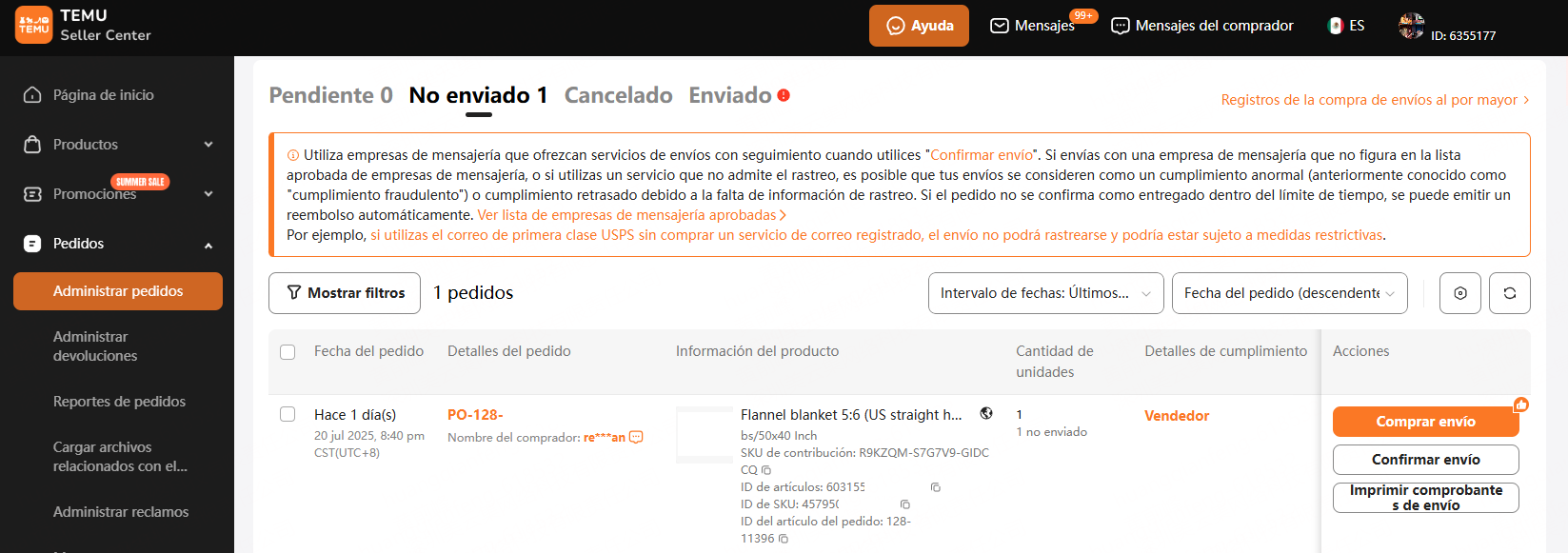 Cómo enviar pedido en Temu México