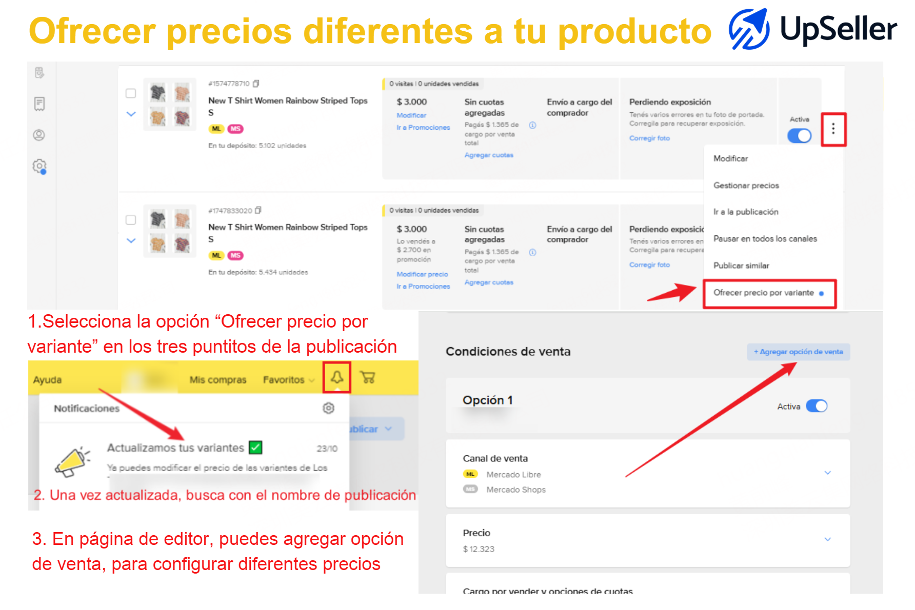 Ofrecer precio por variante en Mercado Libre