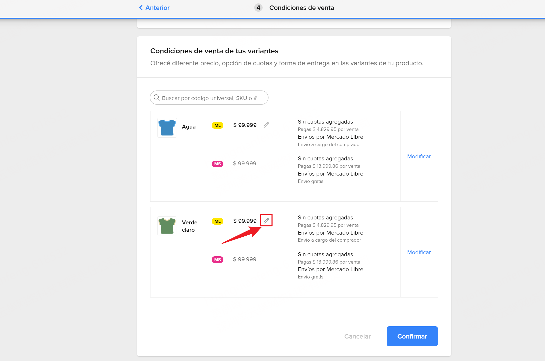 Crear precios por variación Manualmente