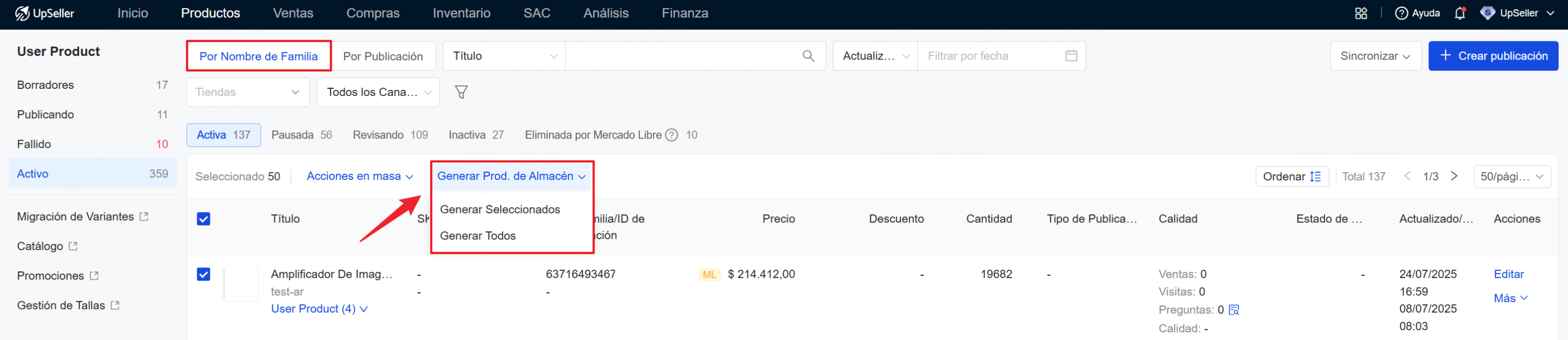Gestión de inventario para User Product