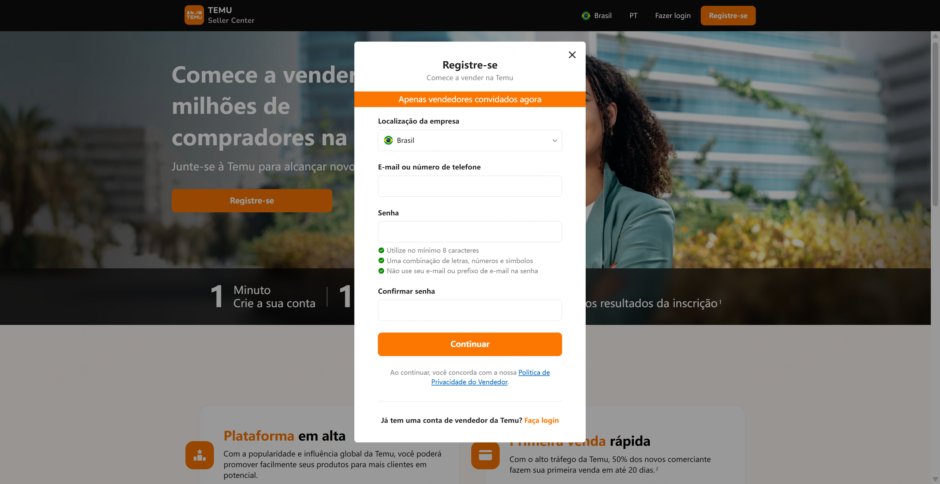 registar-se na temu brasil
