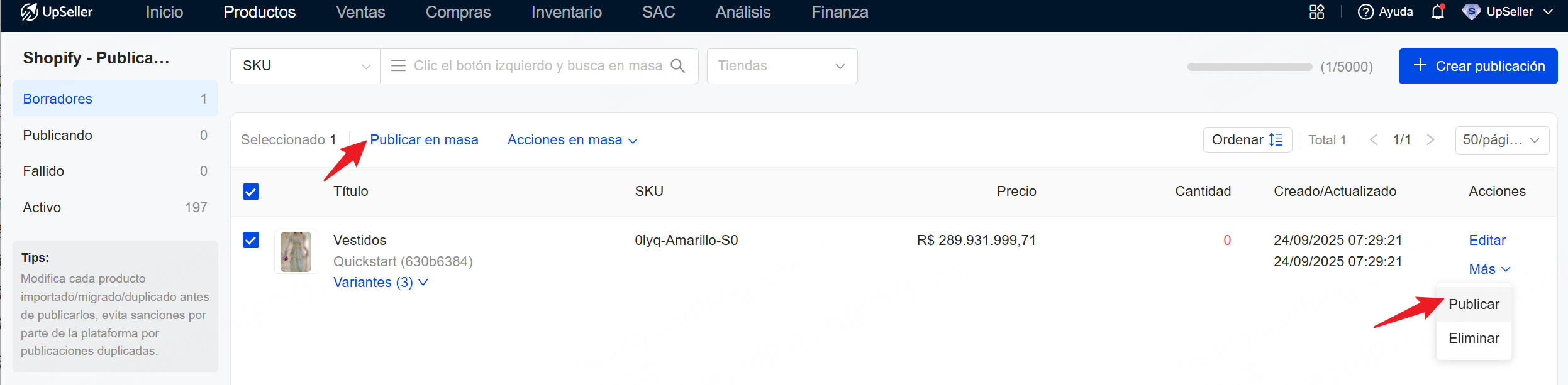 Publica tus productos en Shopify
