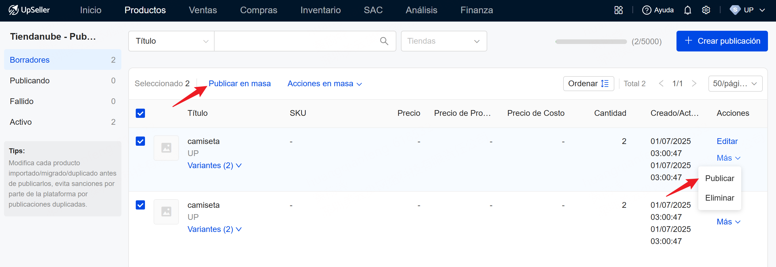 Publica tus productos en Tiendanube