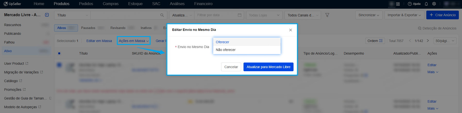 Editar envio no mesmo dia via upseller