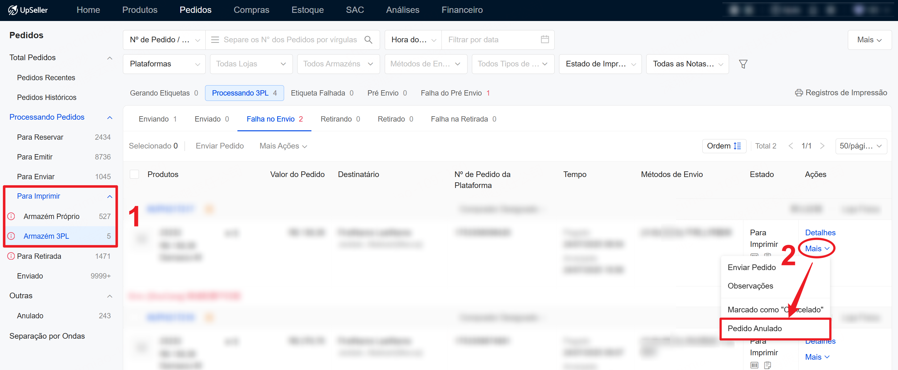 Como alterar o armazém de envio do pedido no UpSeller?
