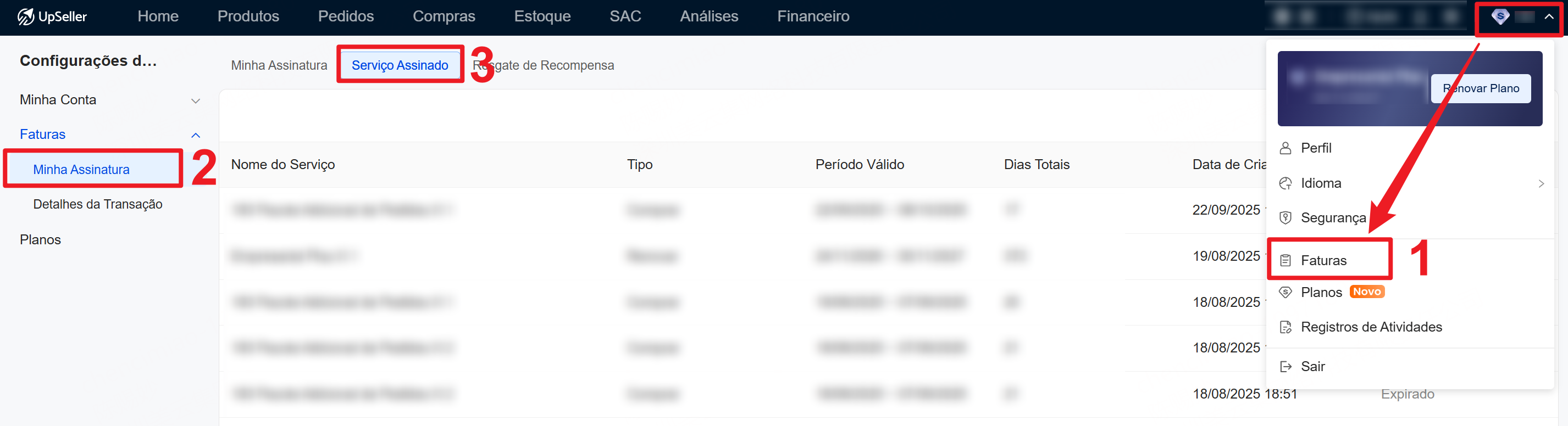 Perguntas frequentes sobre a recarga de planos no UpSeller