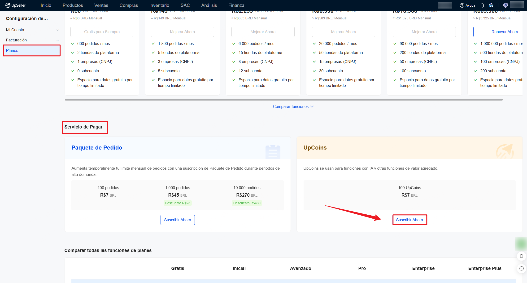 Cómo comprar UpCoins en UpSeller?