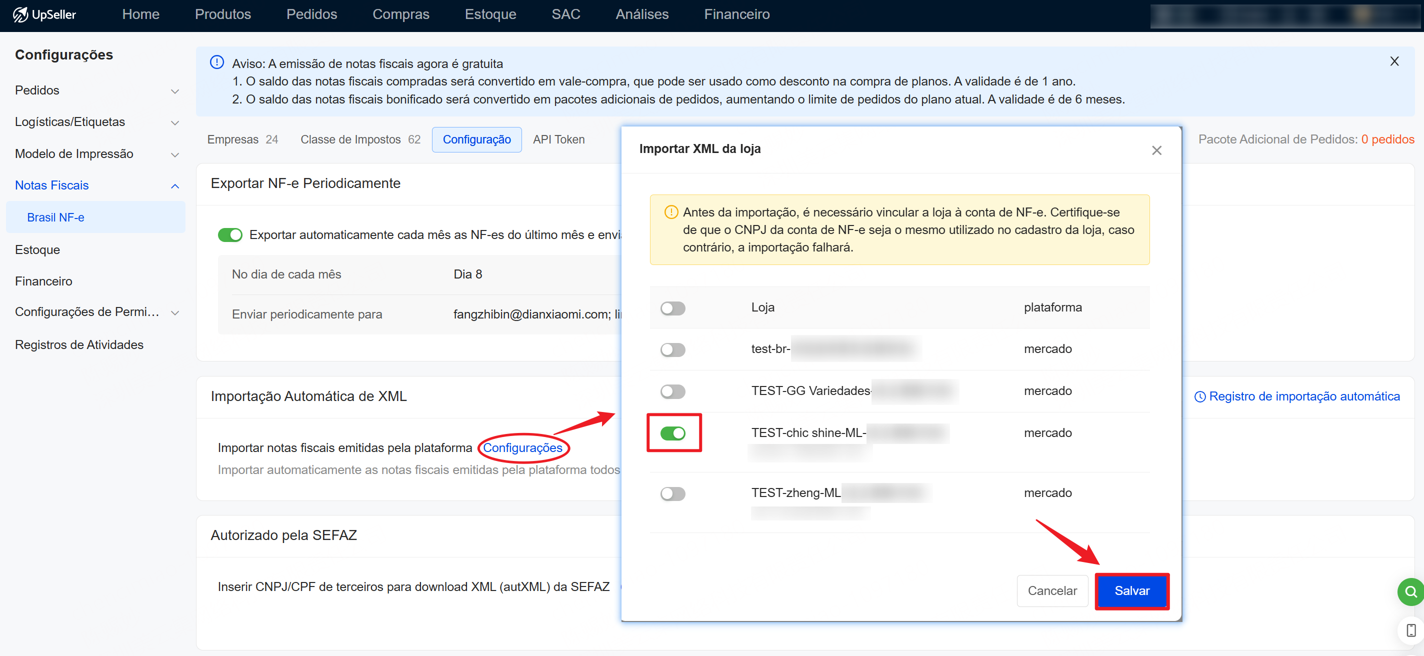 Como importar notas fiscais de fulfillment de plataforma no UpSeller?