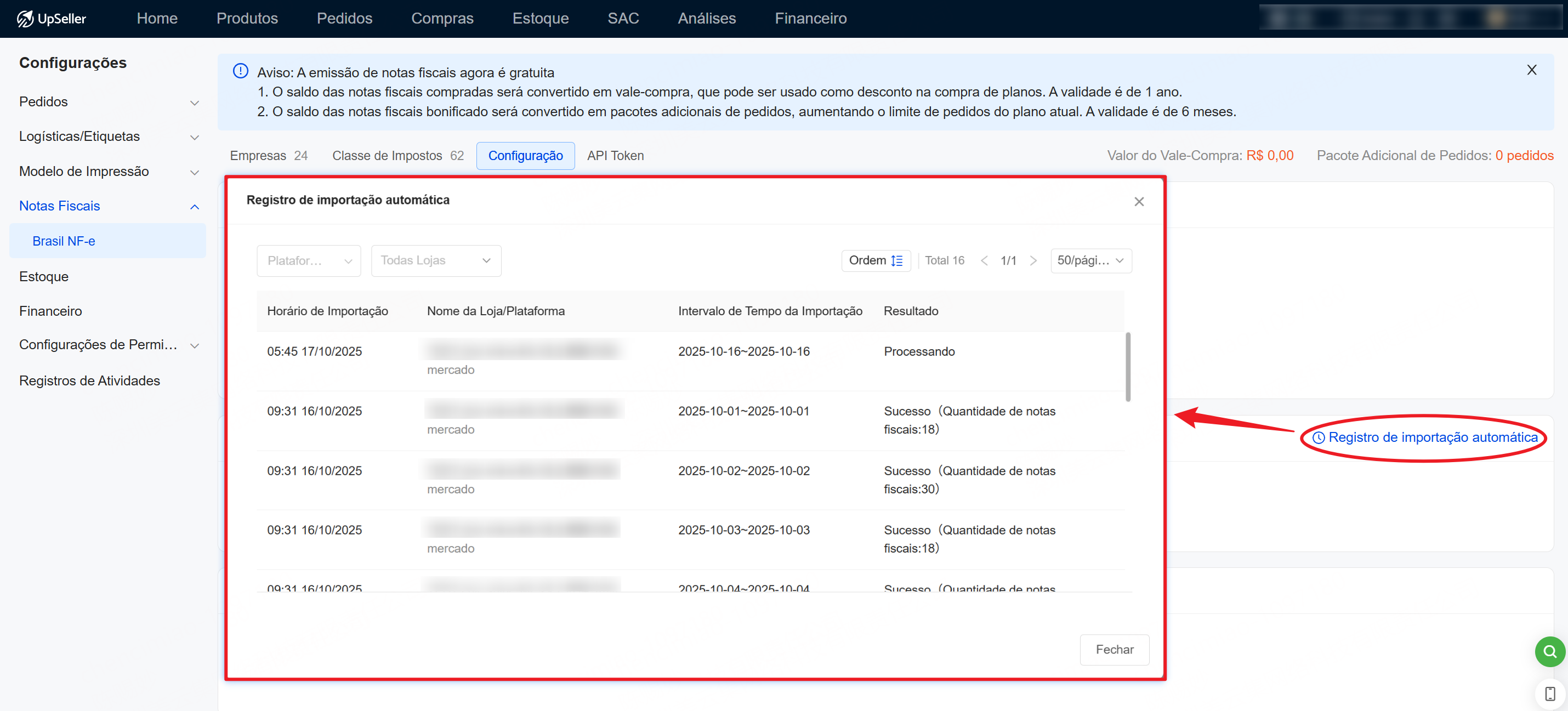 Como verificar os registros de importação automática no UpSeller?