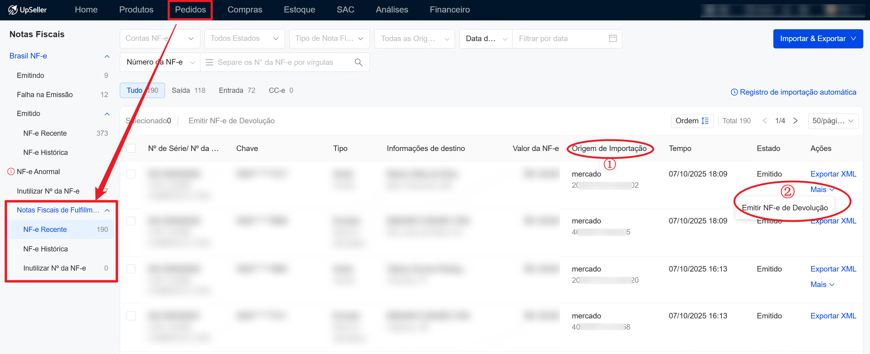 Como visualizar as notas fiscais importadas da plataforma no UpSeller?