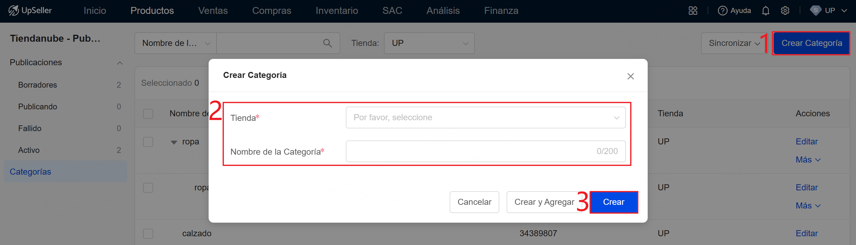 Crear categoría de Tiendanube