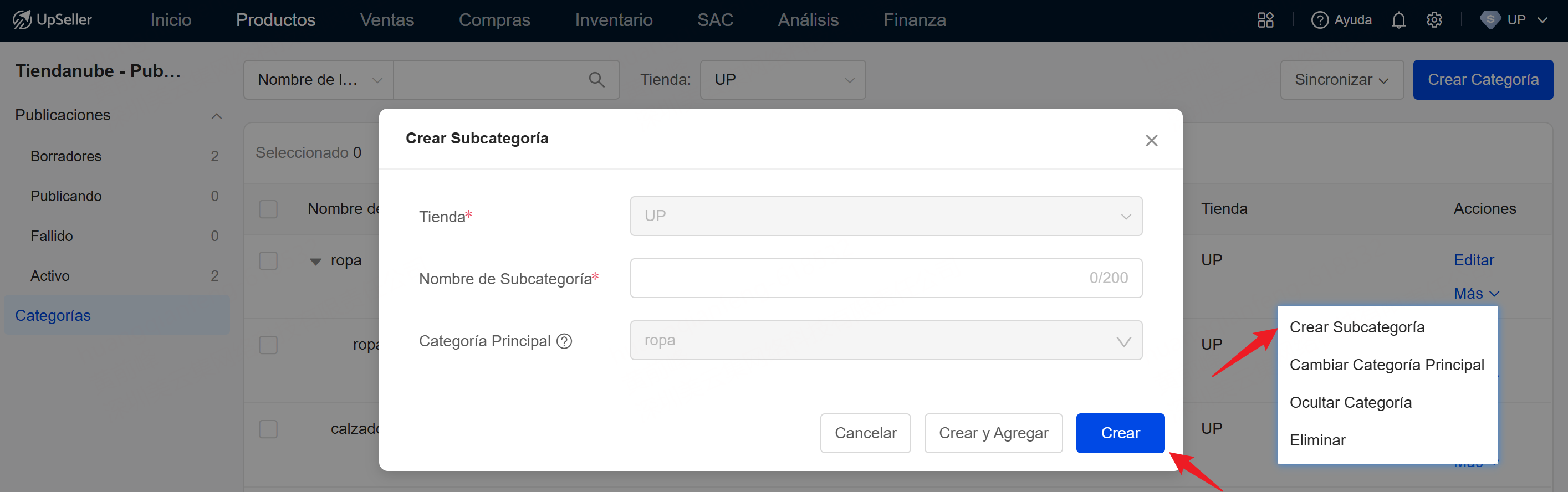 Crear Subcategoría de Tiendanube