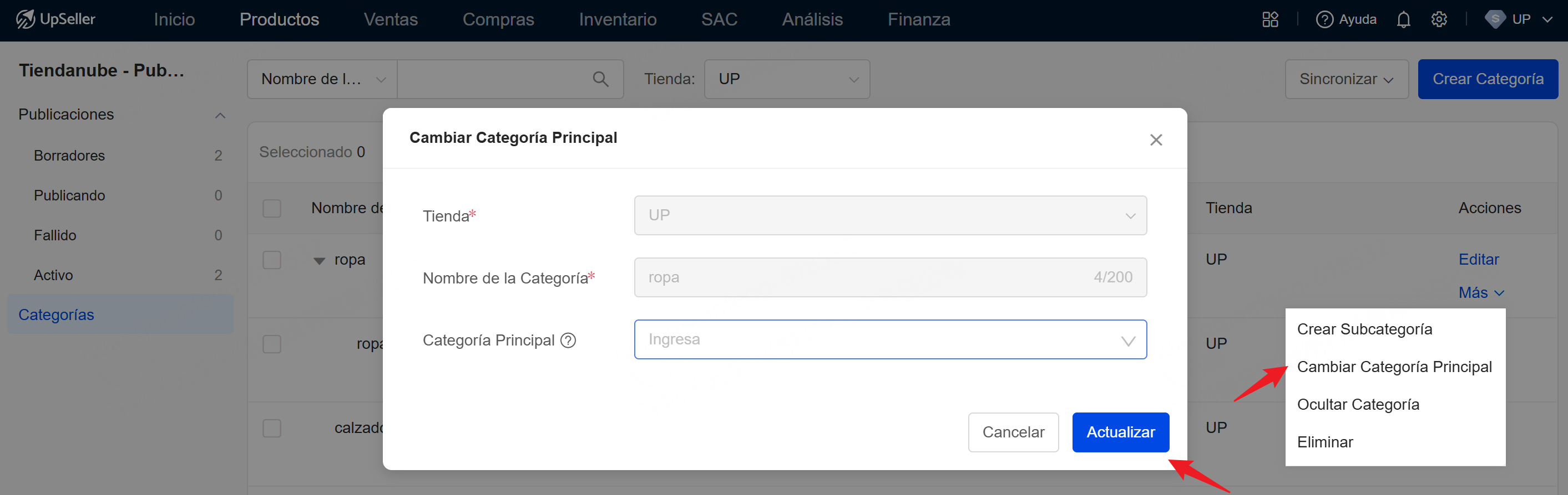 Cambiar Categoría Principal de Tiendanube