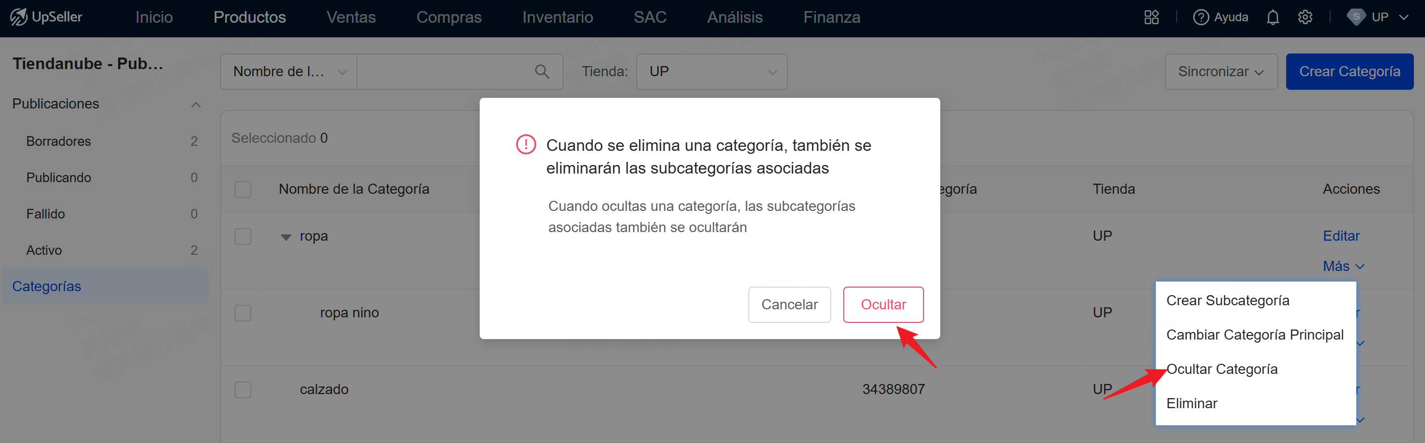 Ocultar Categoría de Tiendanube