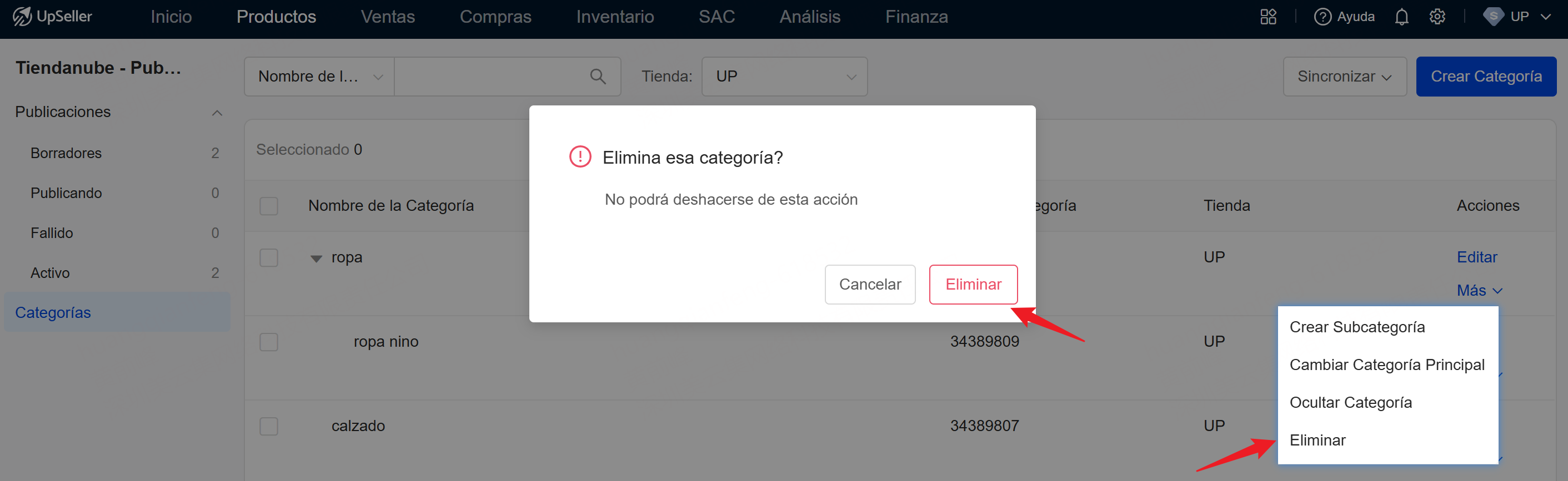 Eliminar categoría de Tiendanube