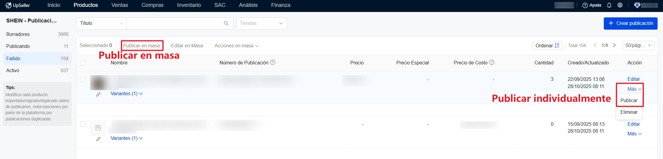 Shein - Error: La plataforma indica que ya tienes 10 publicaciones pendientes de revisión de precios, lo cual ha alcanzado el límite según las reglas de SHEIN.