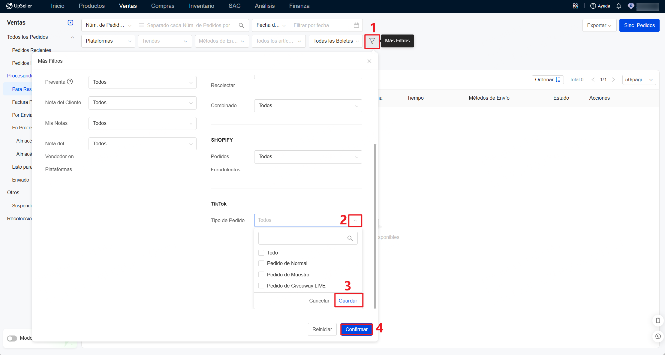Cómo filtrar los pedidos de muestra/Giveaway LIVE de TikTok Shop?