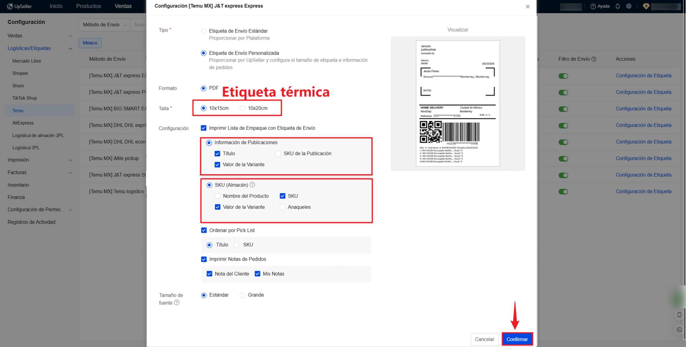 Cómo configurar etiquetas personalizadas de Temu para imprimir?