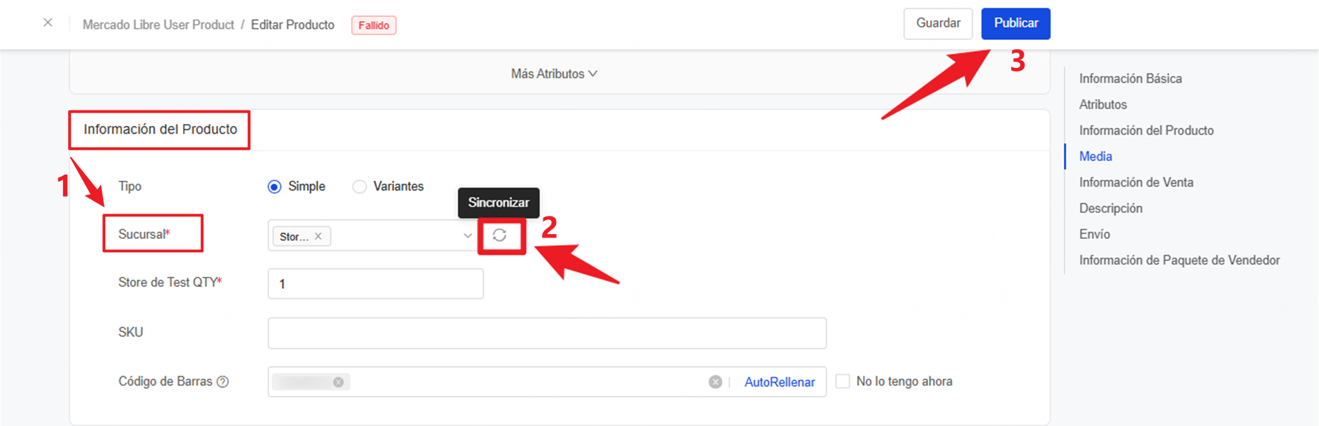 [Mercado Libre] stock-locations not found, la plataforma informa que no se ha detectado información de almacén, lo que ha provocado un error en la publicación.