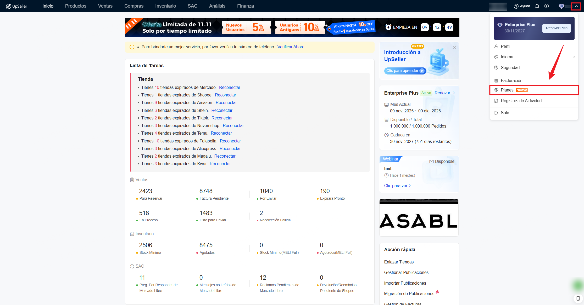 Cómo comprar plan en UpSeller?