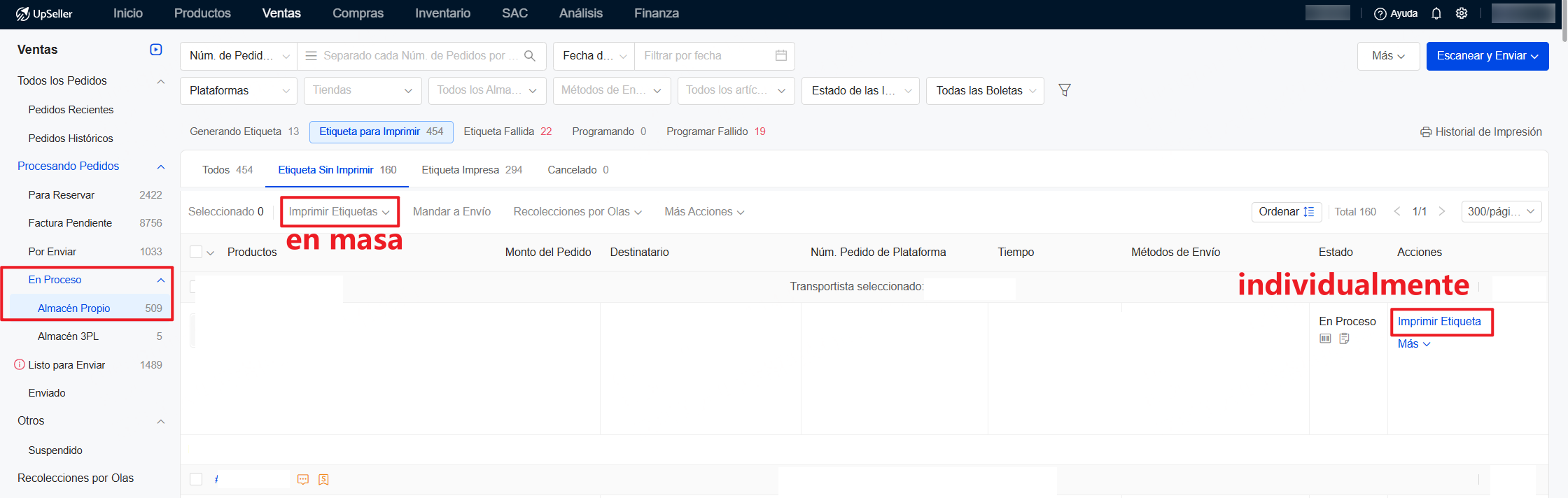 Imprimir etiqueta y programar el envío