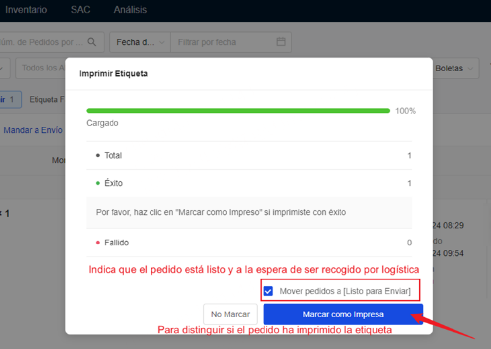 Imprimir etiqueta y programar el envío