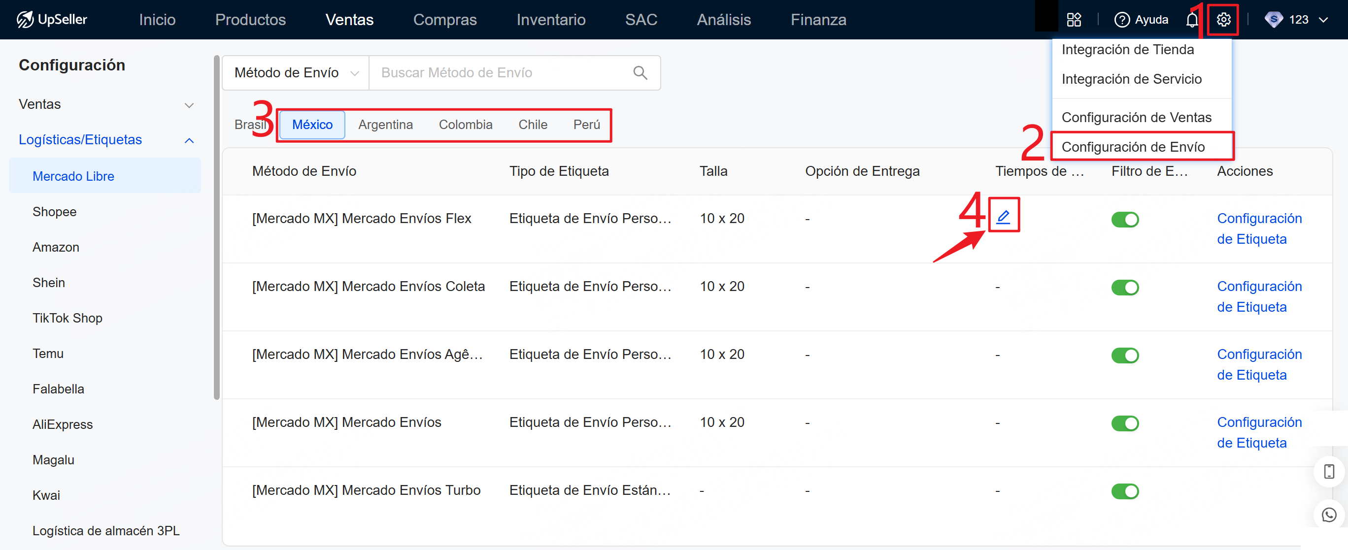 Configuración de Envío de Mercado envio Flex